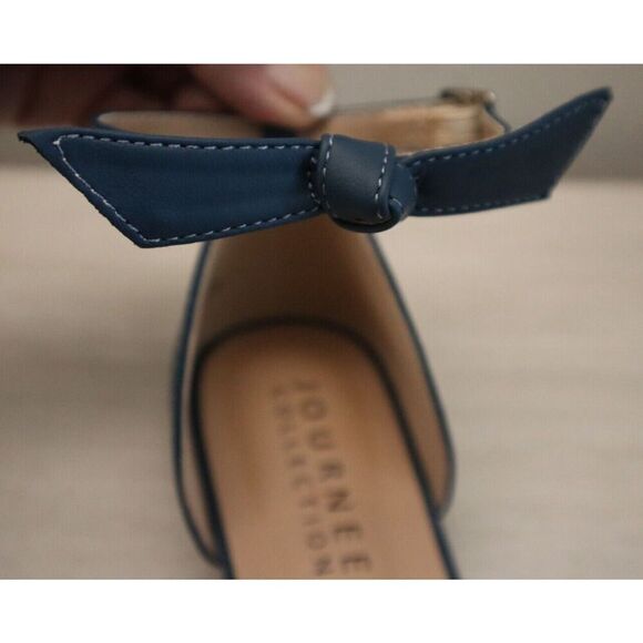 Journee Collection 007501 Women's Sz 8M Blue Bow Ankle Strap Vielo Flats SIB - Picture 6 of 13
